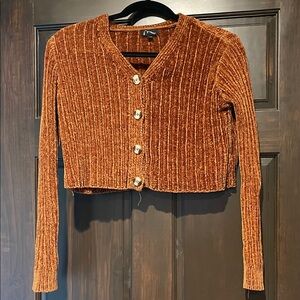 art class Brown Ribbed Cardigan